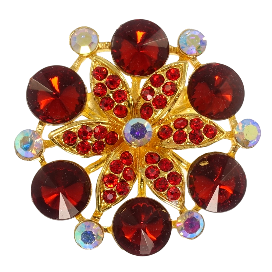 Брошка Сніжинка з червоними стразами фото №1