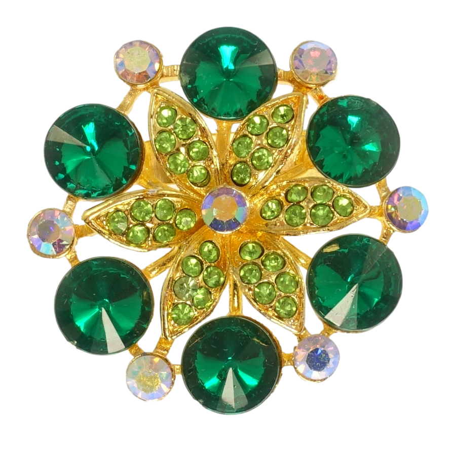 Брошь Снежинка с зелёными стразами фото №1