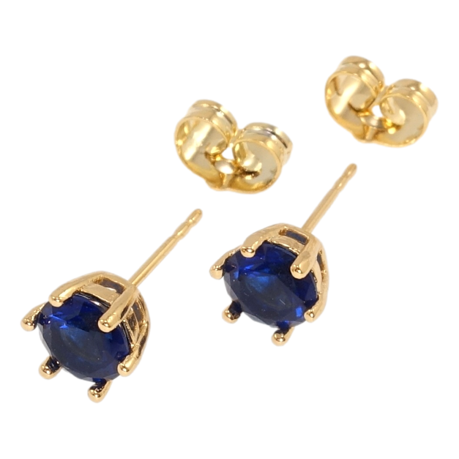 Серьги Xuping Позолота 18K пусеты Синие фианиты в 6-ти крапановой оправе  ø 6мм фото №1