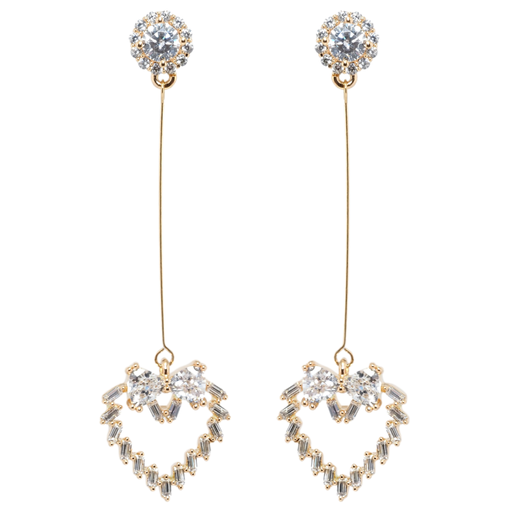 Серьги Xuping Позолота 18K пусеты Кристальные сердечки с бантами из фианитов фото №7