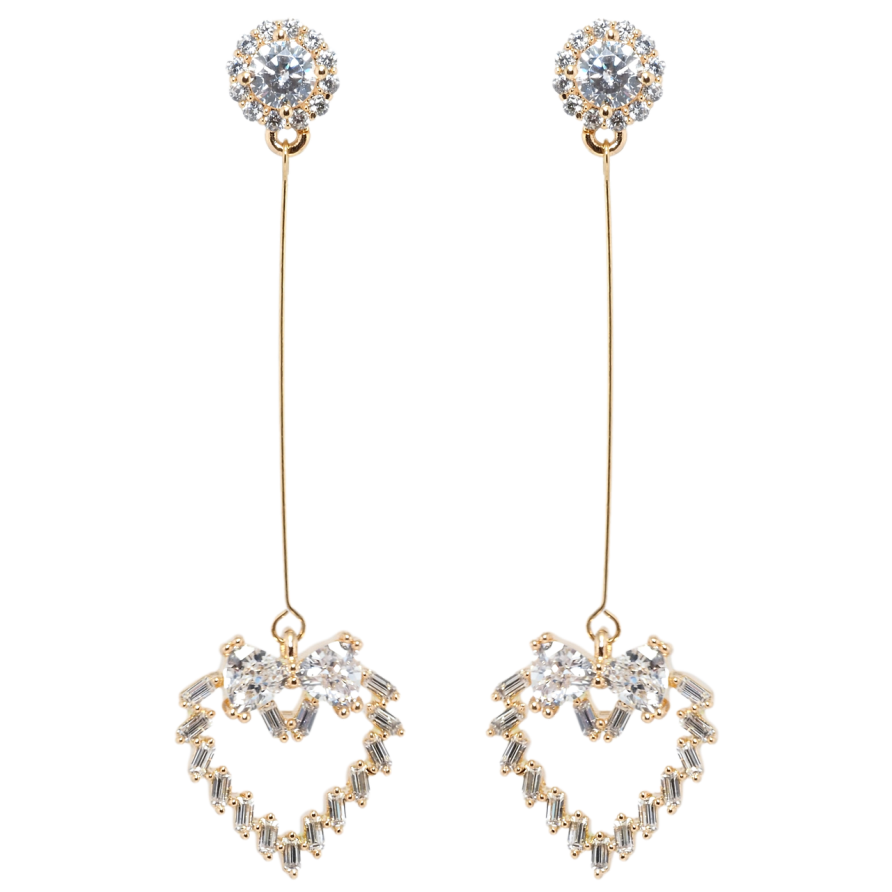 Серьги Xuping Позолота 18K пусеты Кристальные сердечки с бантами из фианитов фото №1