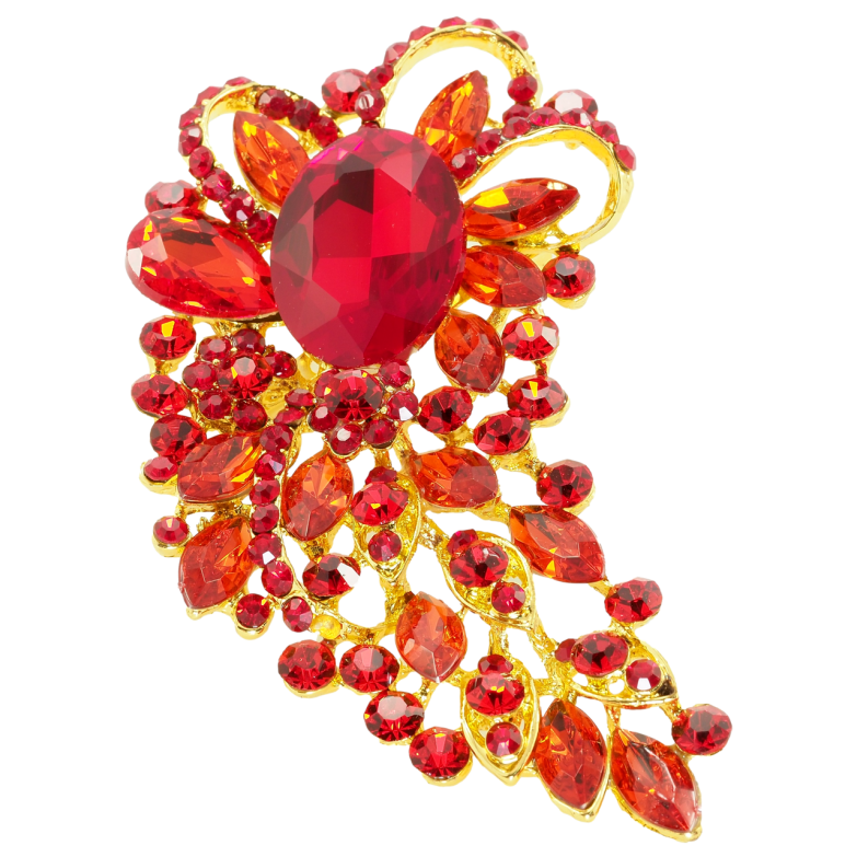 Брошка Орнамент із червоними стразами фото №1