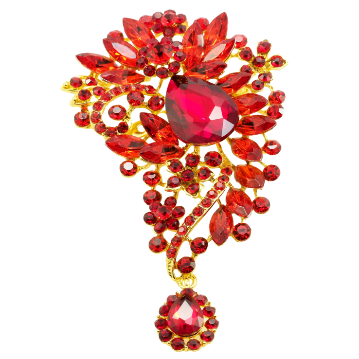 Брошь Красный Цветочный орнамент фото №4