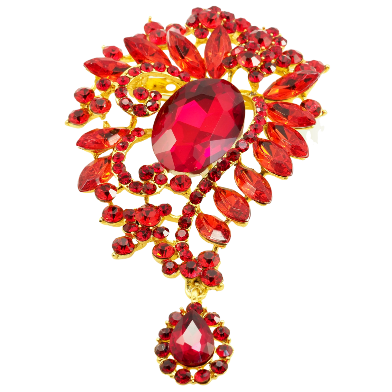 Брошка Декоративний орнамент із червоними стразами фото №1