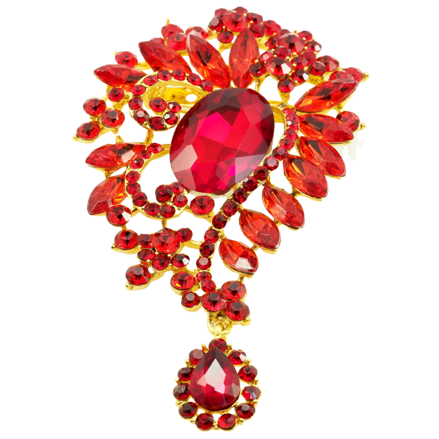 Брошка Декоративний орнамент із червоними стразами фото №1