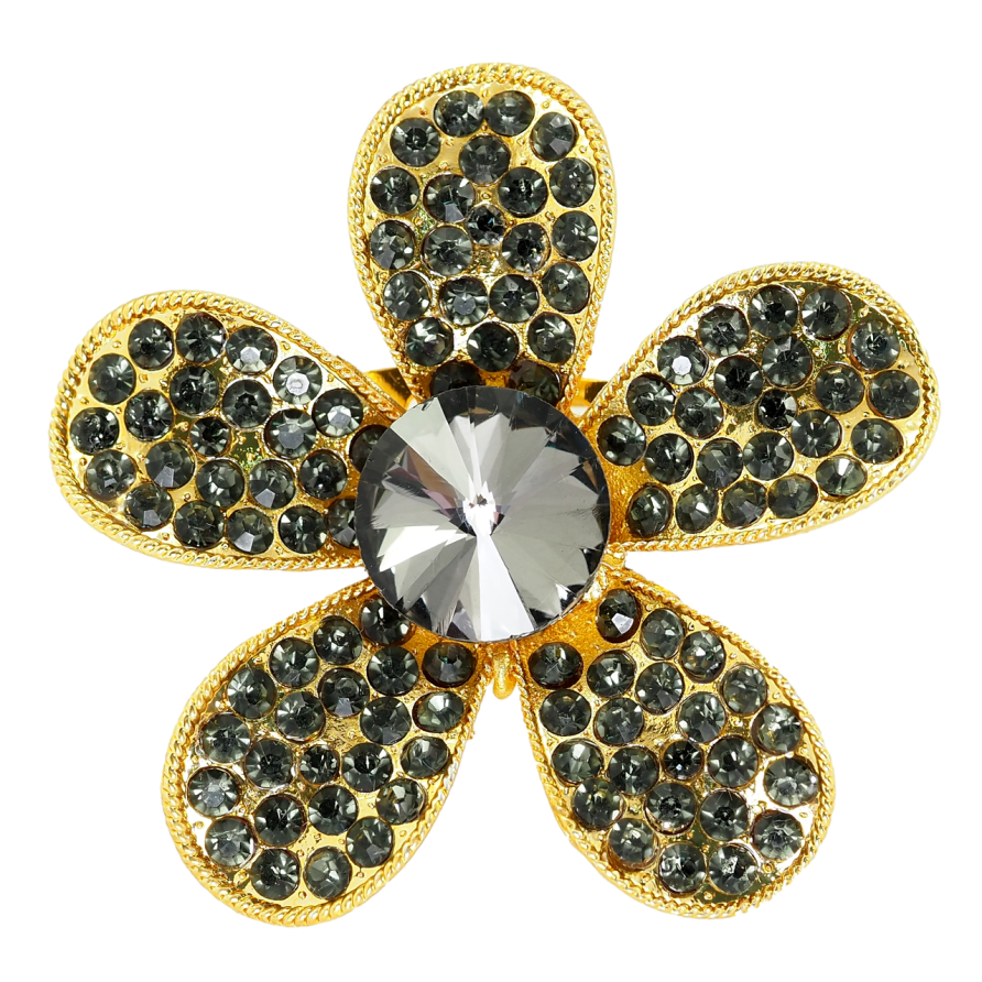 Брошка Квітка із чорних страз фото №1