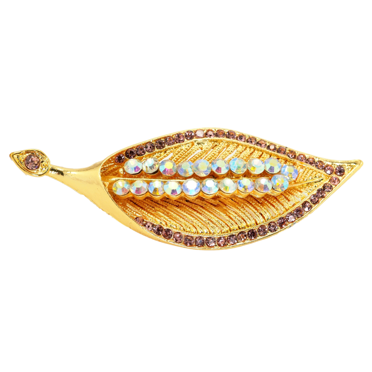 Брошь Листик с розовыми стразами фото №25