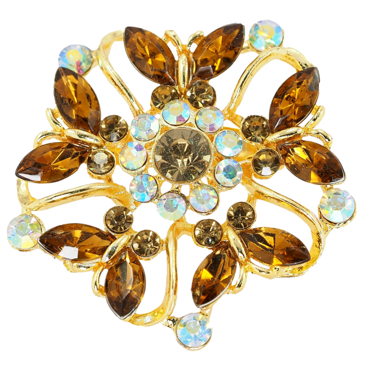 Брошка Вальс метеликів із коричневих страз фото №23