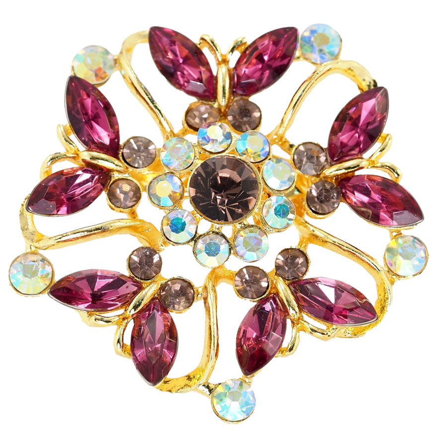 Брошь Вальс бабочек из бордовых страз фото №1