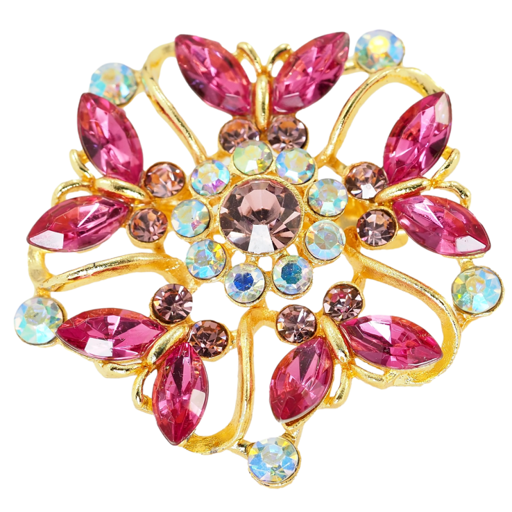 Брошь Вальс бабочек из розовых страз фото №11