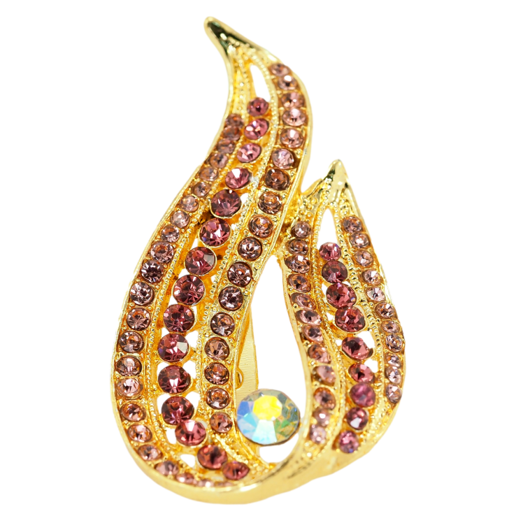 Брошка Вогник з рожевими стразами фото №19