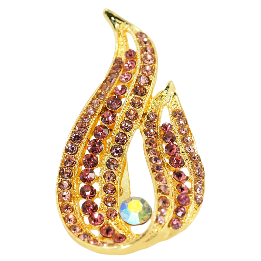 Брошка Вогник з рожевими стразами фото №1