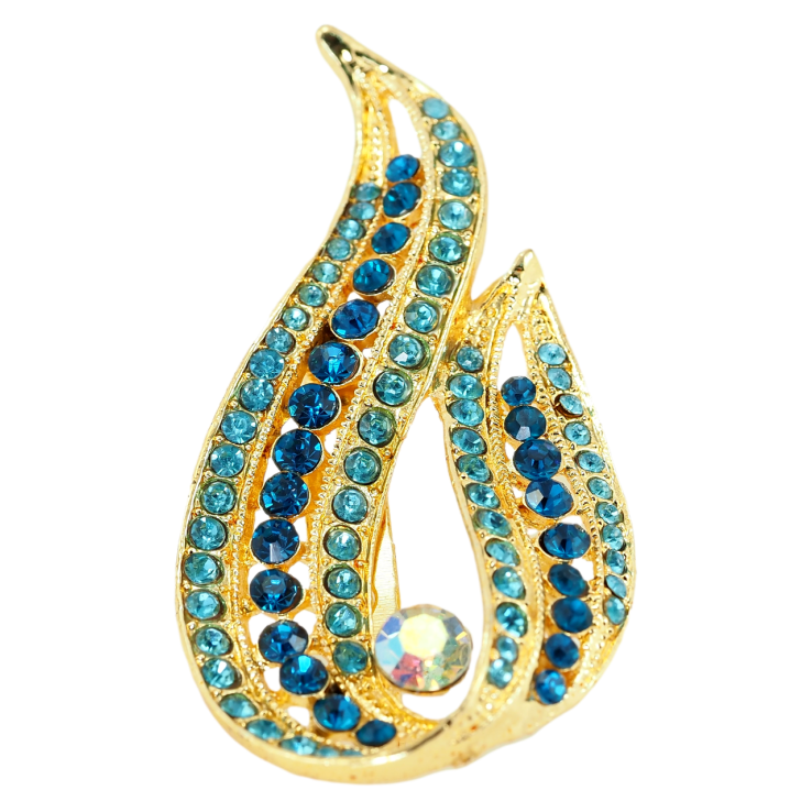 Брошка Вогник з блакитними стразами фото №21