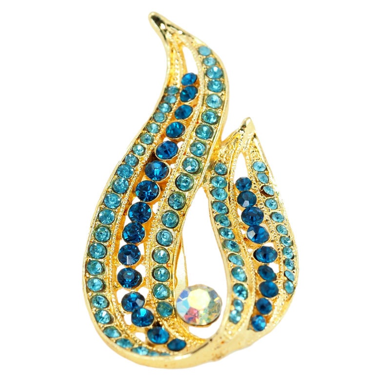 Брошка Вогник з блакитними стразами фото №3