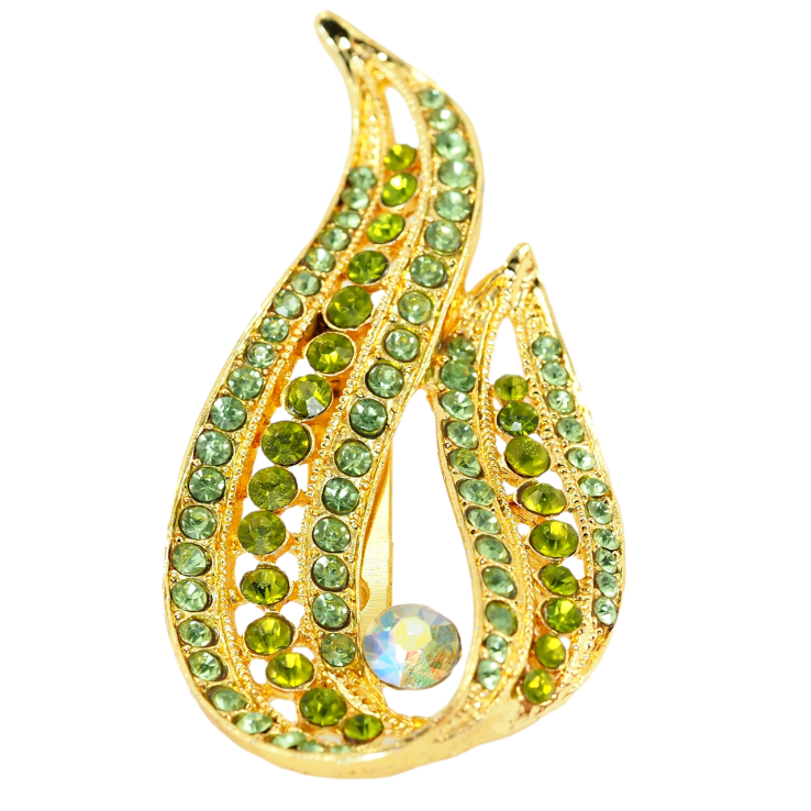 Брошка Вогник із зеленими стразами фото №22