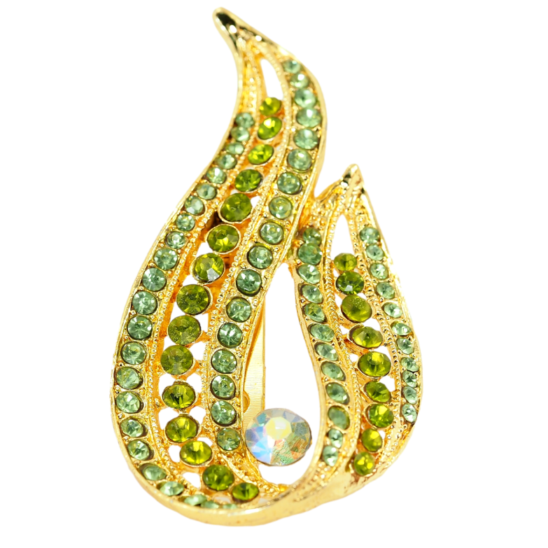 Брошь Огонек с зелёными стразами фото №2