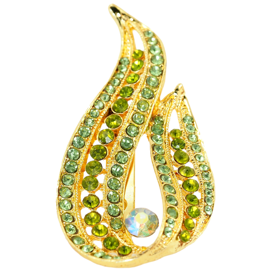 Брошка Вогник із зеленими стразами фото №1