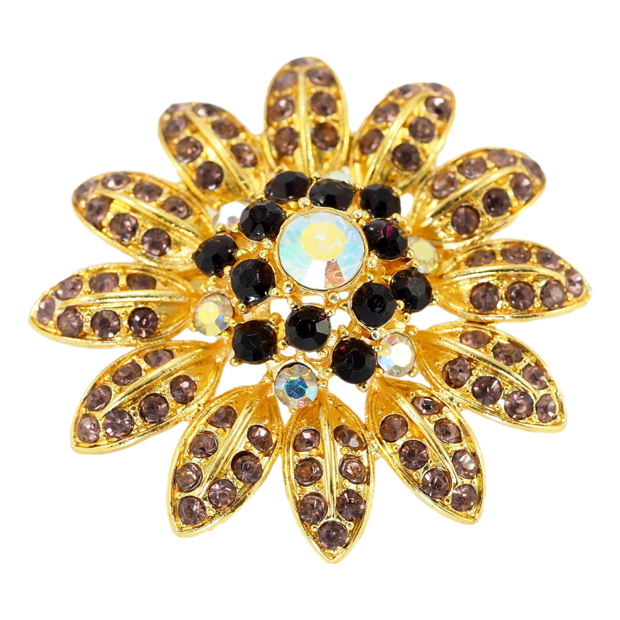 Брошка Квітка з бордовими стразами фото №1