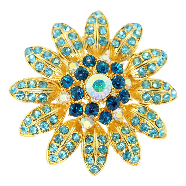 Брошка Квітка з блакитними стразами фото №15