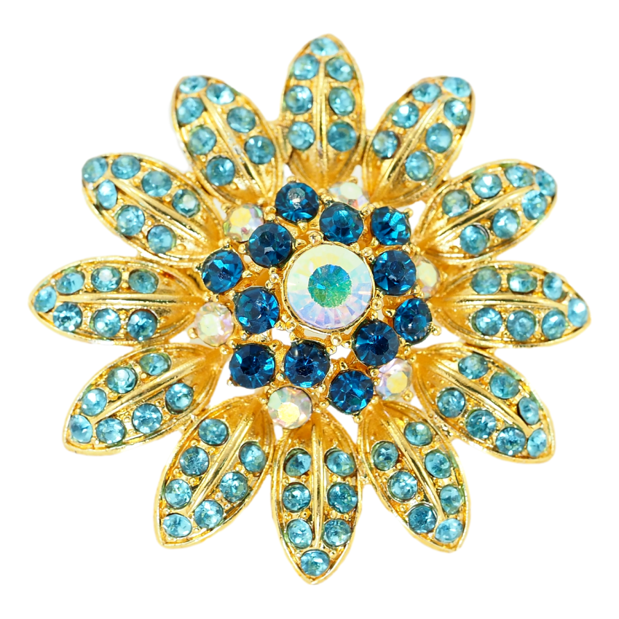Брошка Квітка з блакитними стразами фото №1