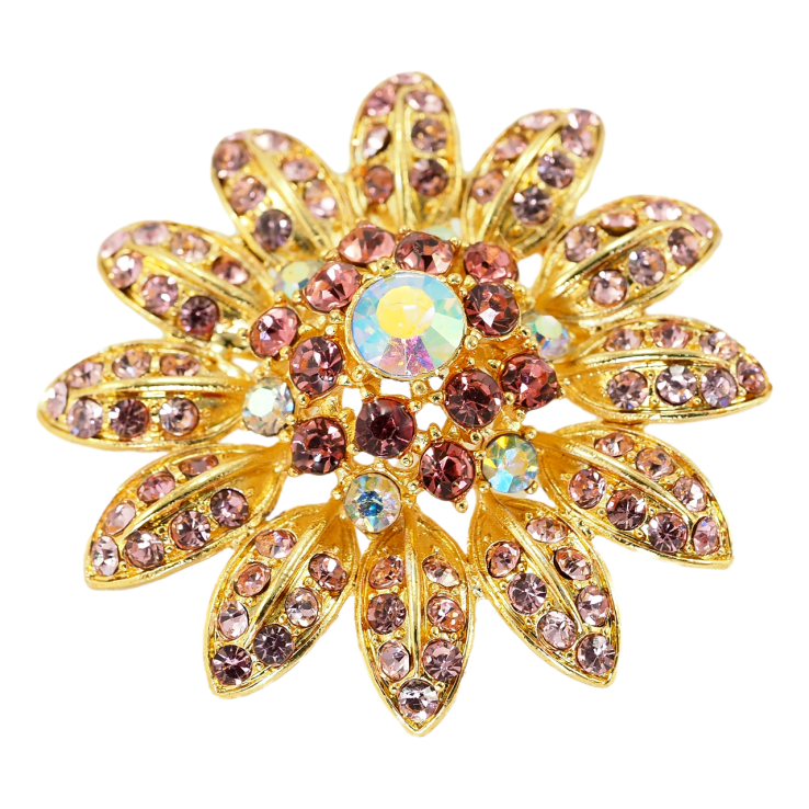 Брошка Квітка з рожевими стразами фото №25