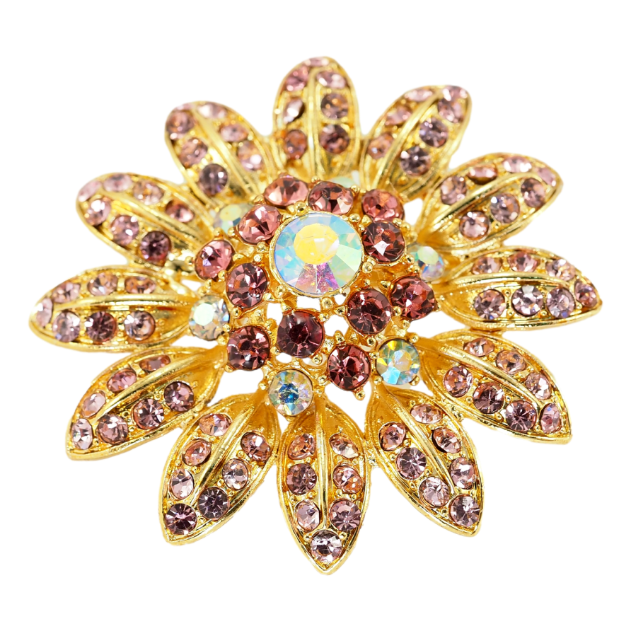Брошка Квітка з рожевими стразами фото №1