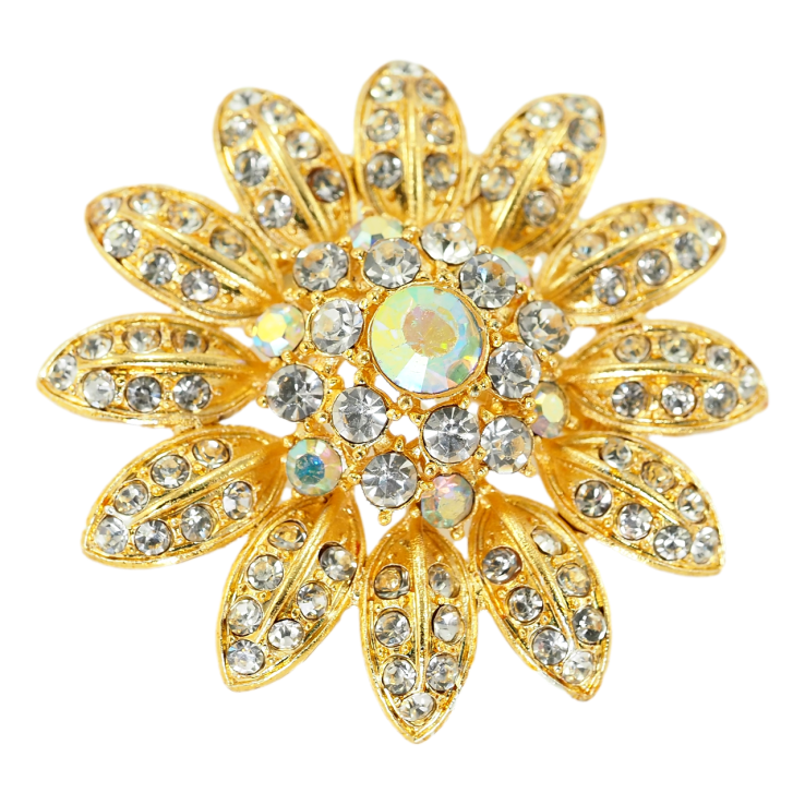 Брошка Квітка з білими стразами фото №5