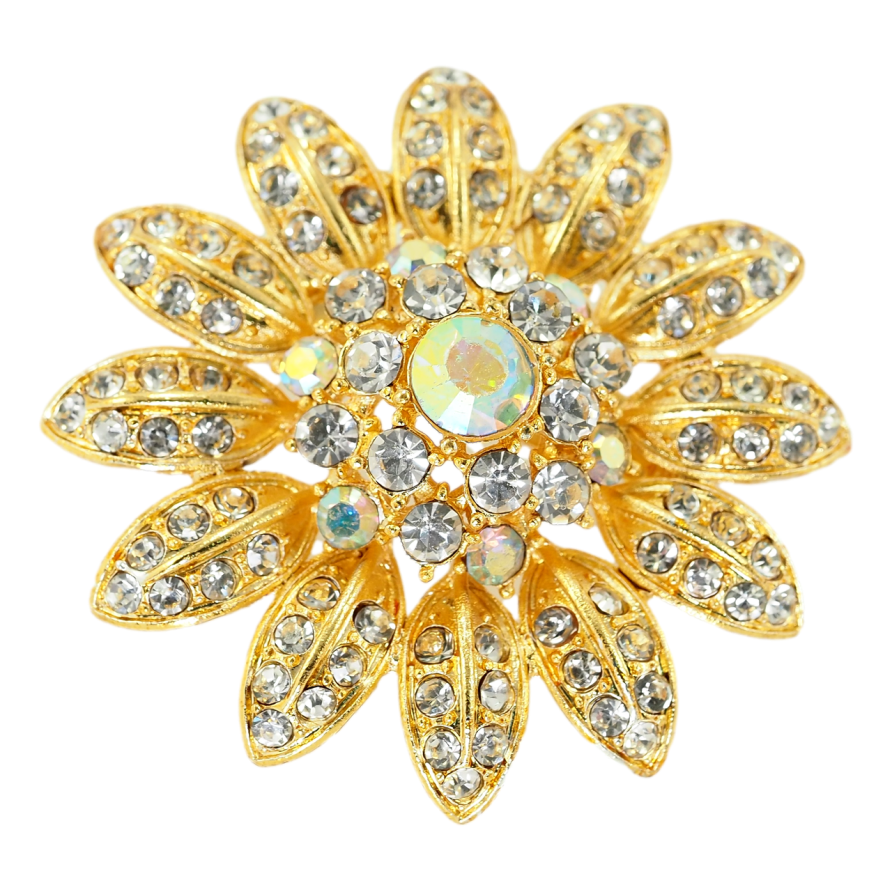 Брошка Квітка з білими стразами фото №1