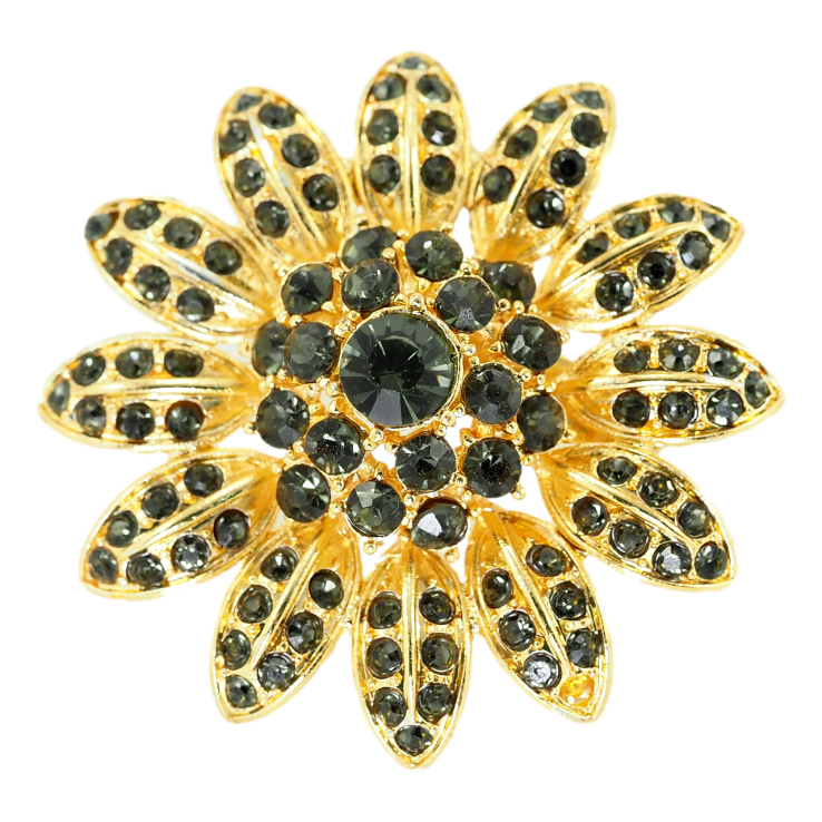 Брошка Квітка з чорними стразами фото №24