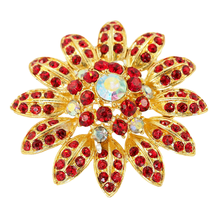 Брошка Квітка з червоними стразами фото №5