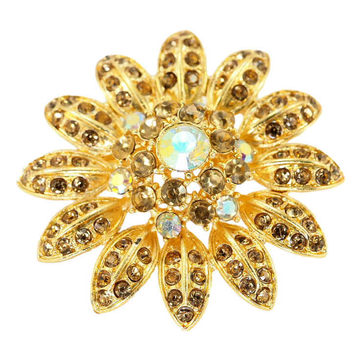 Брошка Квітка з коричневими стразами фото №12