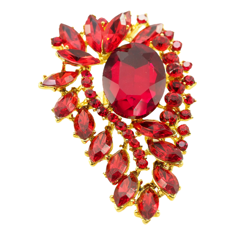 Брошка Квітковий орнамент з червоними стразами фото №2