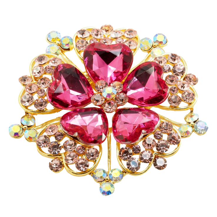 Брошка Квітка з рожевими стразами фото №5
