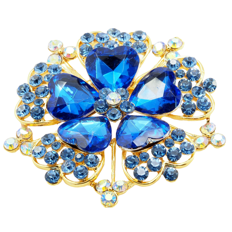 Брошка Квітка з синіми стразами фото №1