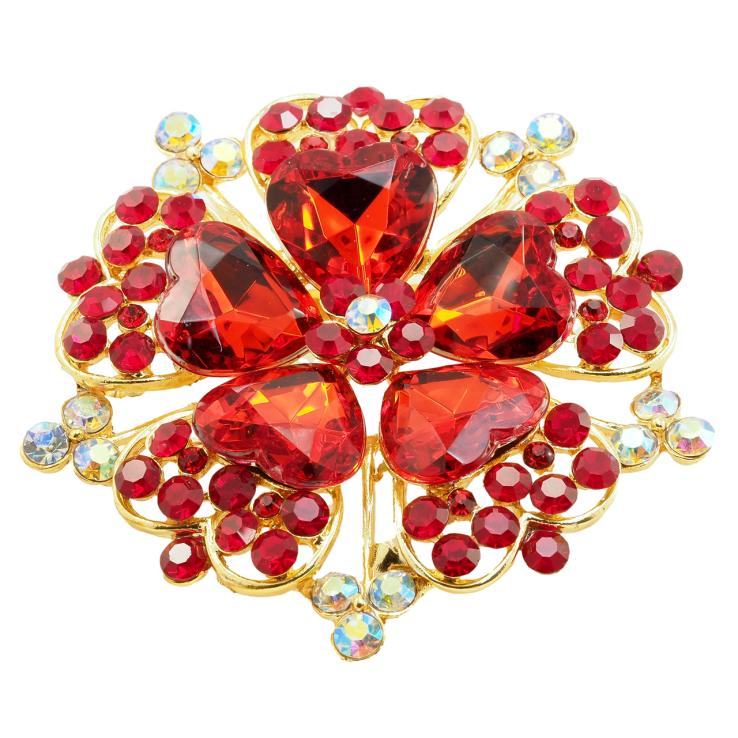 Брошка Квітка з червоними стразами фото №7