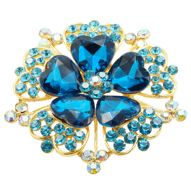 Брошка Квітка з бірюзовими стразами фото №1