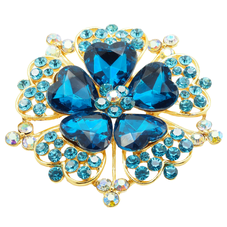 Брошка Квітка з бірюзовими стразами фото №1