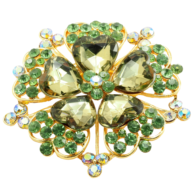 Брошка Квітка із зеленими стразами фото №12