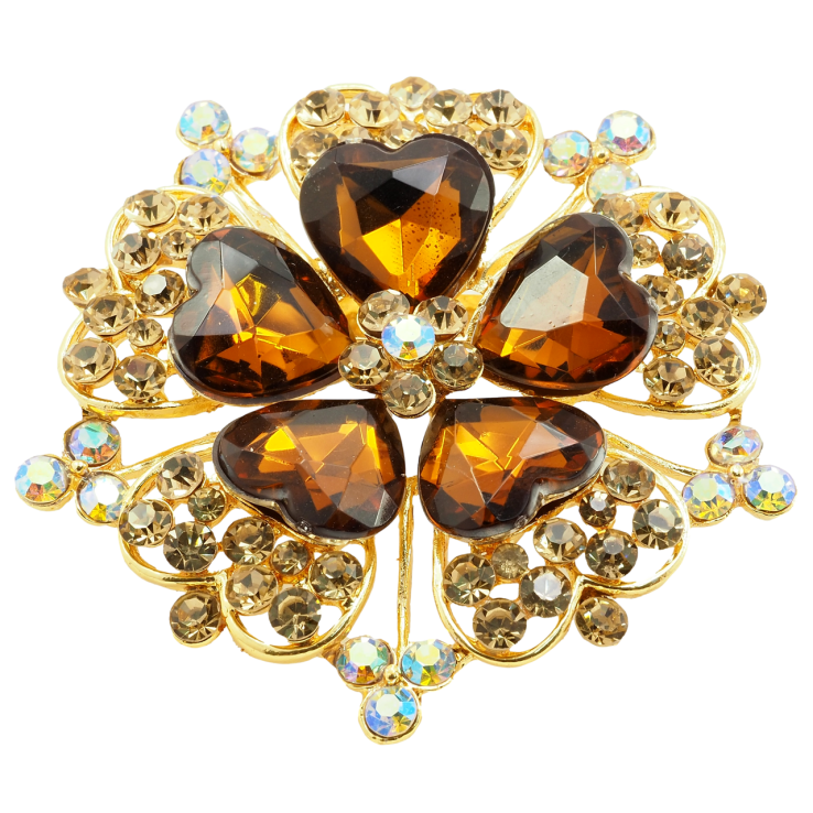 Брошка Квітка з коричневими стразами фото №6