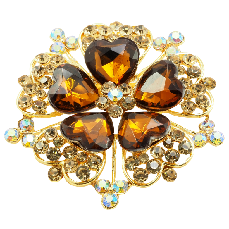 Брошка Квітка з коричневими стразами фото №1