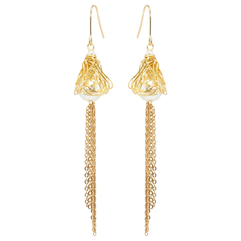 Сережки Xuping Позолота 18K підвіски французький замок Перлинні дзвіночки з ланцюжками фото №17