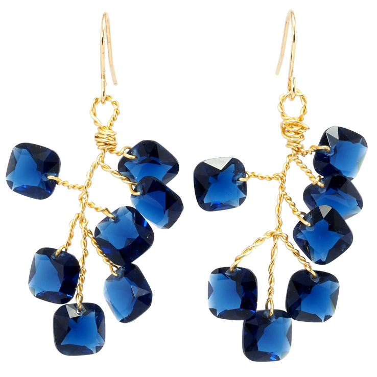 Сережки Xuping Позолота 18K підвіски французький замок Грони синіх фіанітів фото №22