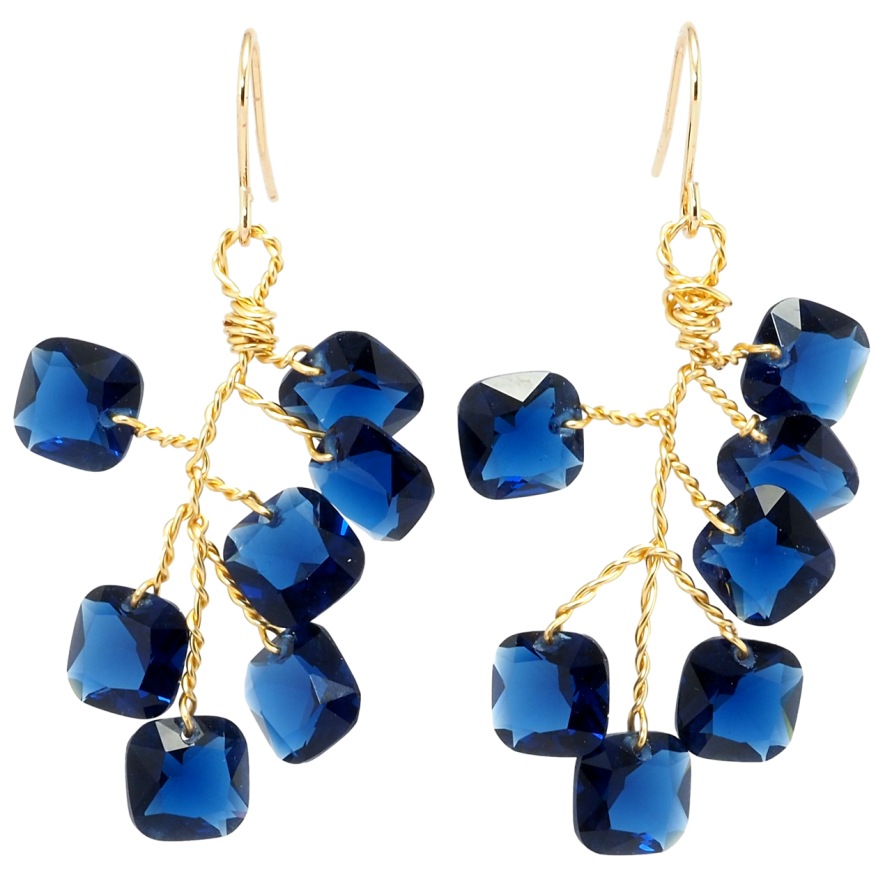 Сережки Xuping Позолота 18K підвіски французький замок Грони синіх фіанітів фото №1