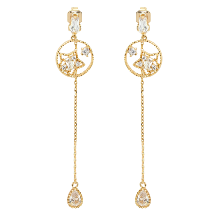 Серьги Xuping Позолота 18K пусеты Капельки кристальные на цепочках с звездами фото №23
