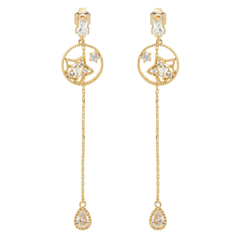 Сережки Xuping Позолота 18K пусети Крапельки кристальні на ланцюжках із зірками фото №1