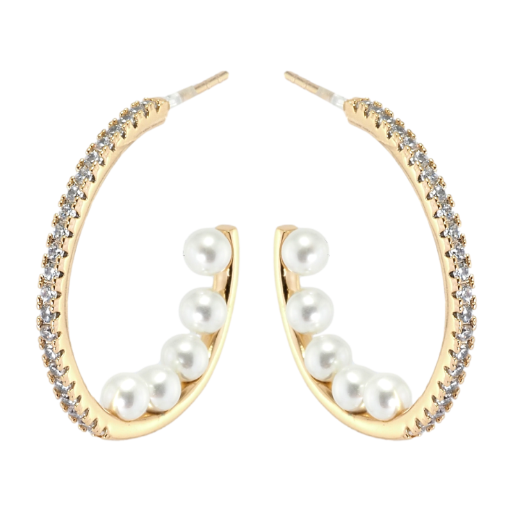 Серьги Xuping Позолота 18K пусеты Кольца с дорожками циркония и жемчугом фото №22