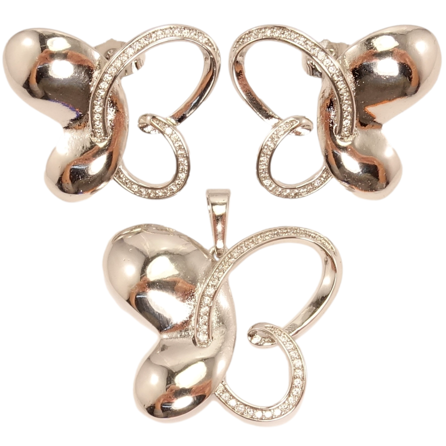 Набір Xuping Родій Сережки Кулон Метелики Лита Половина Крильєв фото №1 Набір Xuping Родій Сережки Кулон Метелики Лита Половина Крильєв фото №1