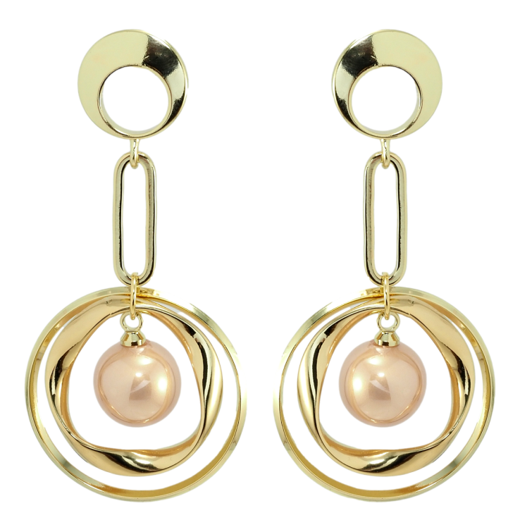 Серьги Xuping Позолота 14K пусеты Колечки с перламутровыми жемчужинами фото №16