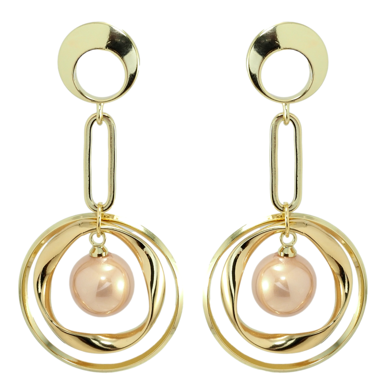 Серьги Xuping Позолота 14K пусеты Колечки с перламутровыми жемчужинами фото №1