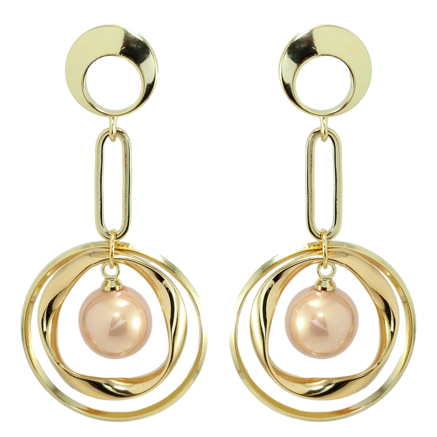 Серьги Xuping Позолота 14K пусеты Колечки с перламутровыми жемчужинами фото №1